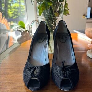 Prada Authentic Black Suede Peep-Toe Heels, size 9